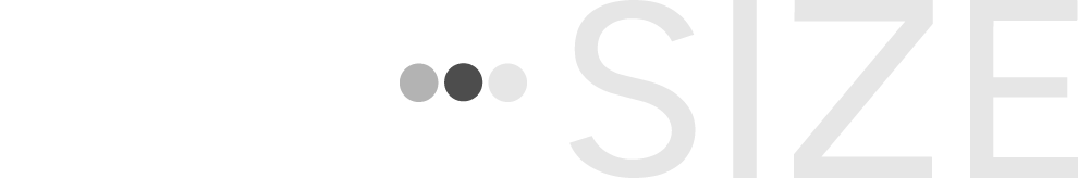 Logo with three gray circles next to the word SIZE in large, light gray letters.