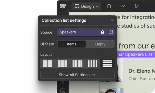 Webflow Designer interface editing a web page