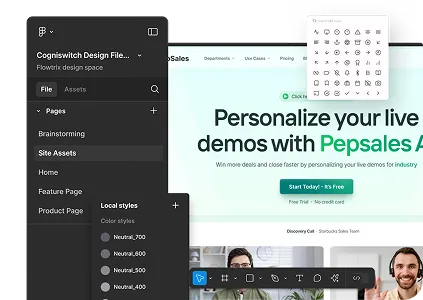 Webflow Designer editing a Pepsales AI landing page