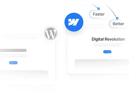 Illustration of a website migrating from WordPress to Webflow