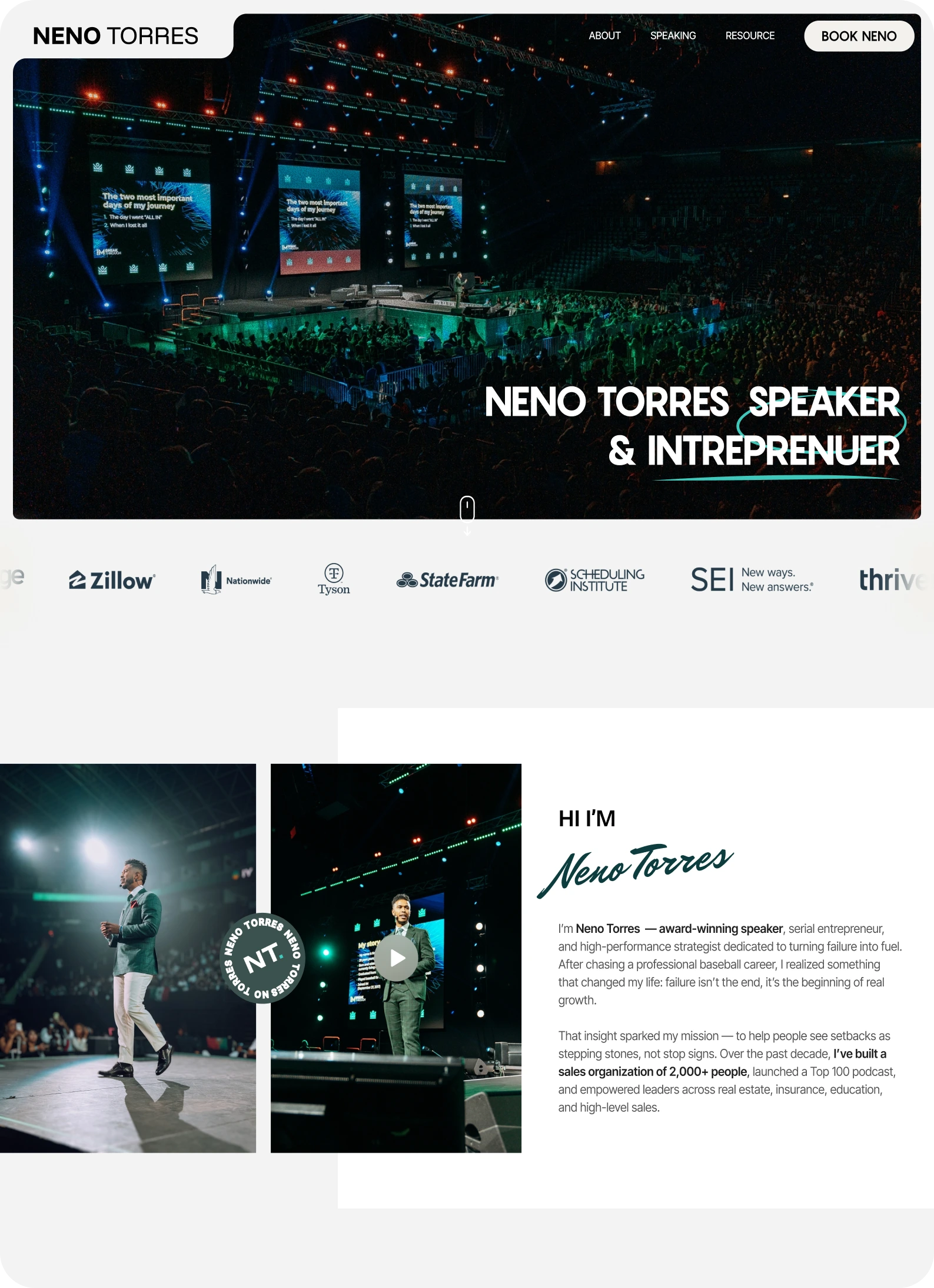 Neno Torres speaker website homepage