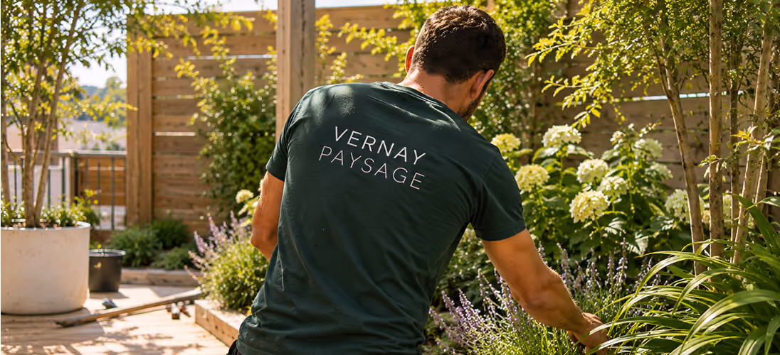 Paysagiste de Vernay Paysage entretenant un massif végétal dans un jardin