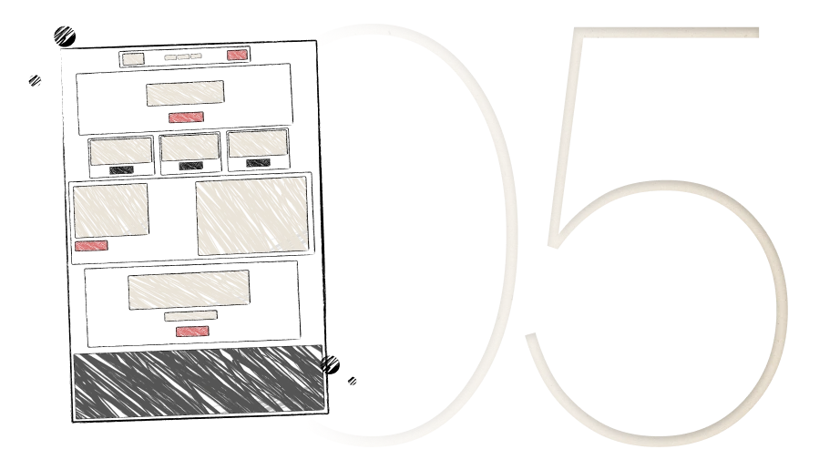 Large beige number 25 with small rectangles in beige and red clustered in the upper left.