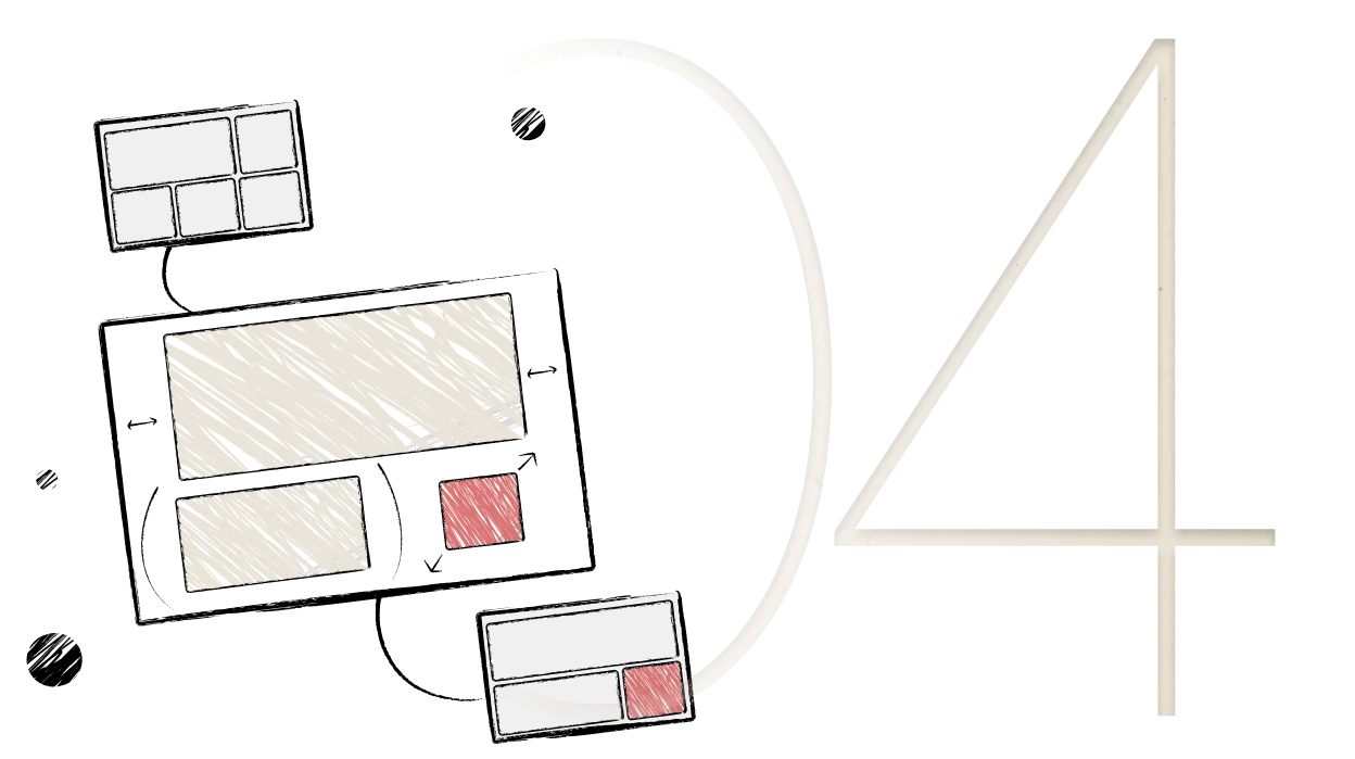 Illustration of a stethoscope forming the number 4 with beige and red highlights on a black background.