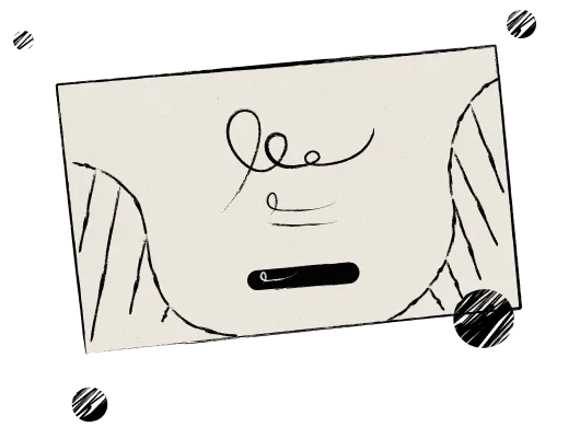 Illustration of a stylized envelope with abstract lines and a black clasp on a cream background.