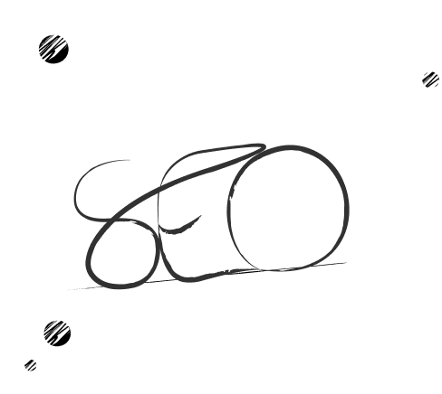 Outline drawing of a sleeping mouse facing left on a plain background.