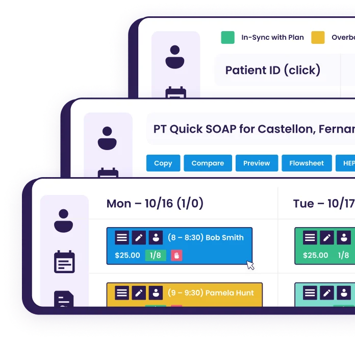 Empower EMR plan-adherence patient list, a SOAP note and the daily appointment schedule