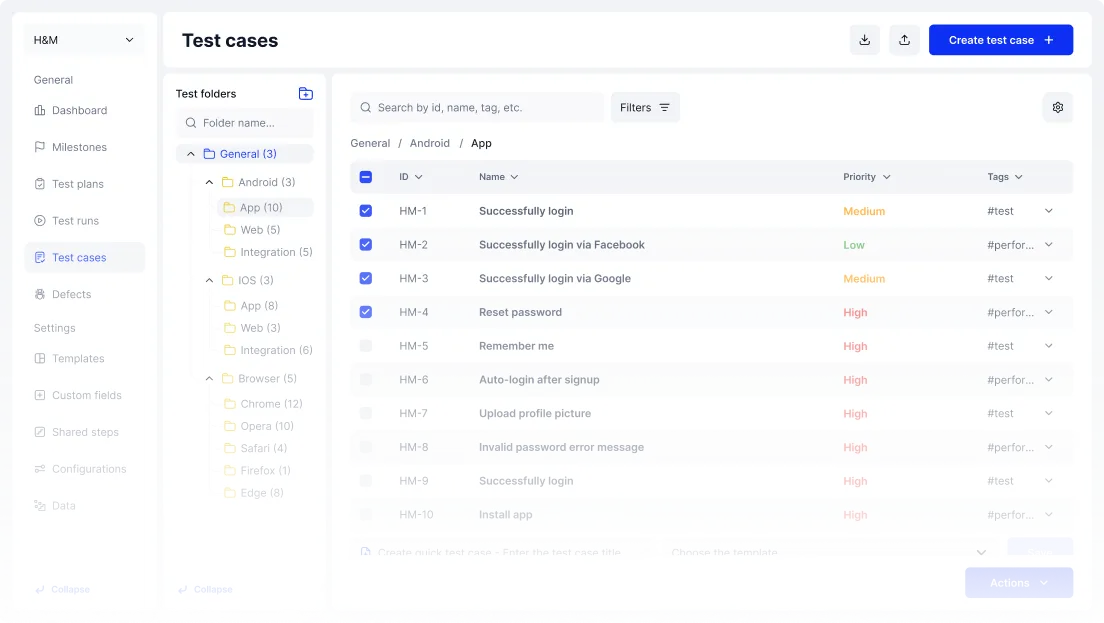 TestFiesta test case management dashboard