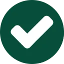 White check mark icon inside a dark green circle.
