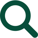 Simple green magnifying glass icon symbolizing search.