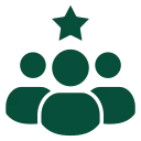 Icon of three people with a star above the central person symbolizing leadership or achievement.