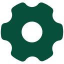 Dark green gear icon with eight teeth and a hollow center.