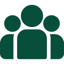 Green icon of three stylized people, symbolizing a group or community.
