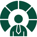 Icon of a person in front of a circular segmented gauge indicating performance or progress.