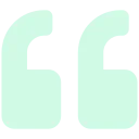 Light green stylized opening quotation marks symbol on transparent background.
