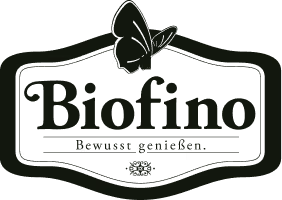 Black Biofino logo with a leaf shape above the stylized text on a transparent background.