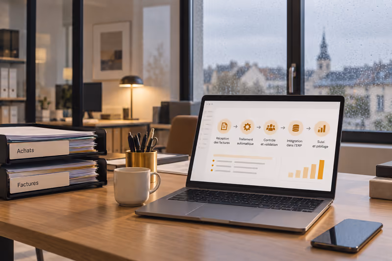 ordinateur-pose-sur-bureau-avec-dossiers-facturation-electronique-devant-fenetre-avec-temps-pluvieux