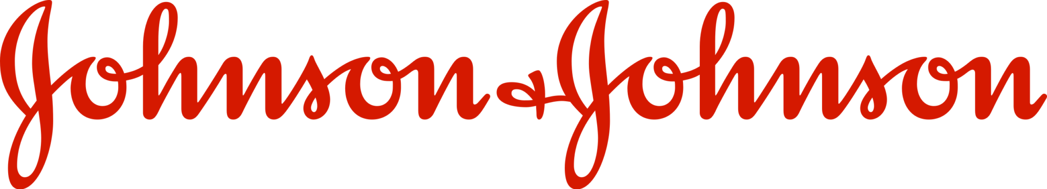 Johnson & Johnson Firmenname in roter Kursivschrift.