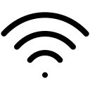 Wi-Fi-Symbol mit einem Punkt unten und drei halbkreisförmigen Bögen darüber, die drahtlose Signalübertragung darstellen.