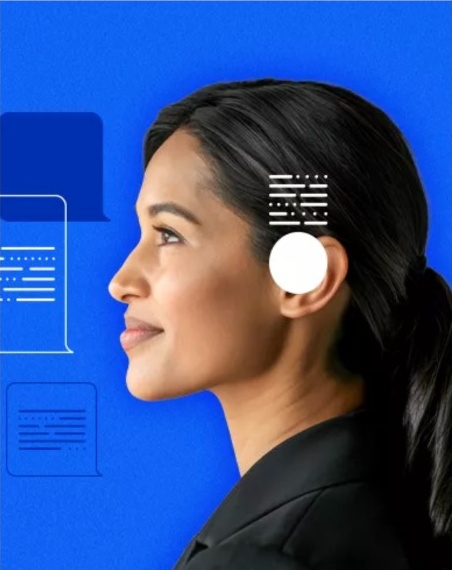 Woman wearing a headset in a contact center illustration