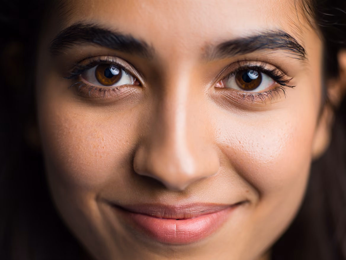 Smile lines softened with dermal filler.