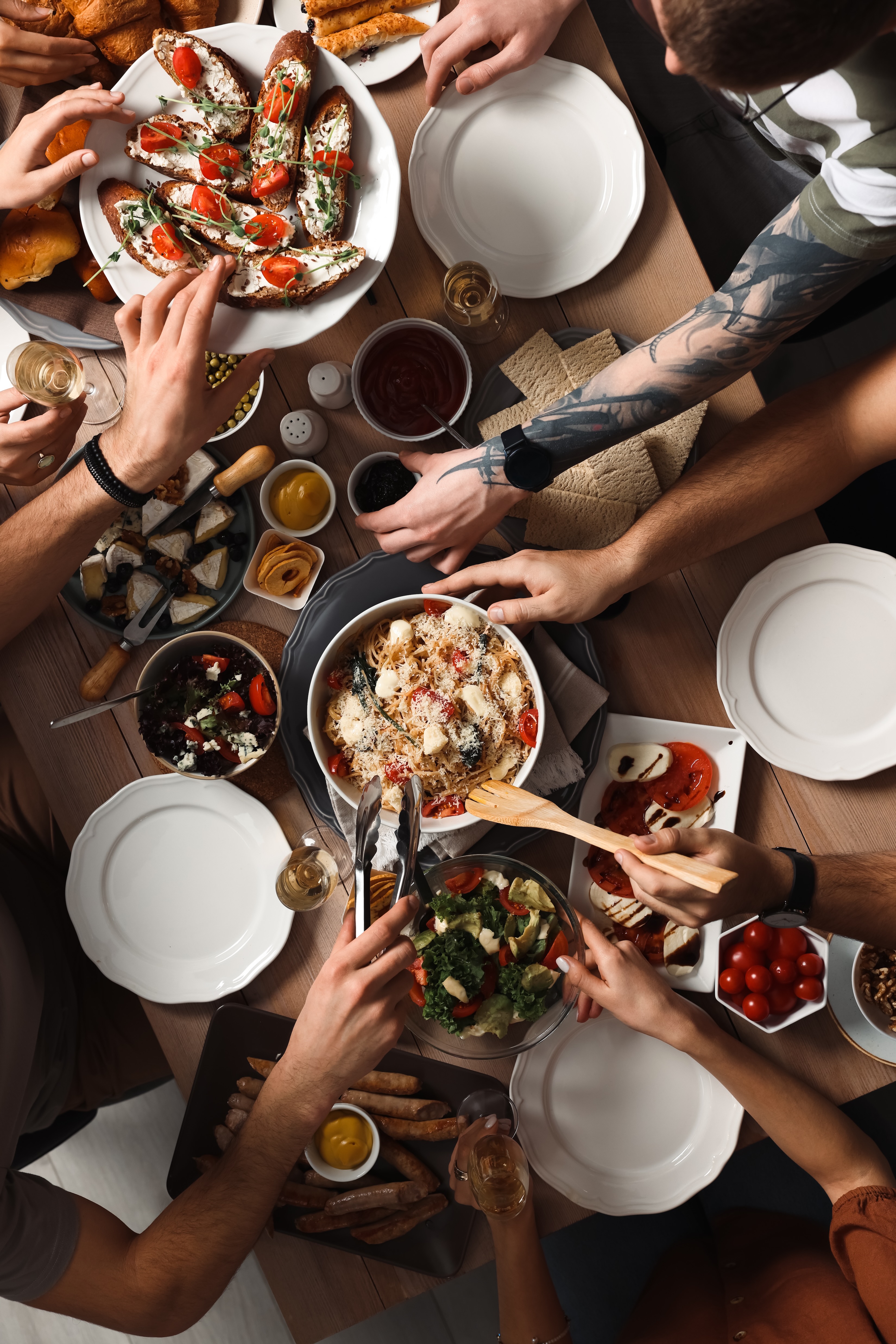 People eating food stock photo