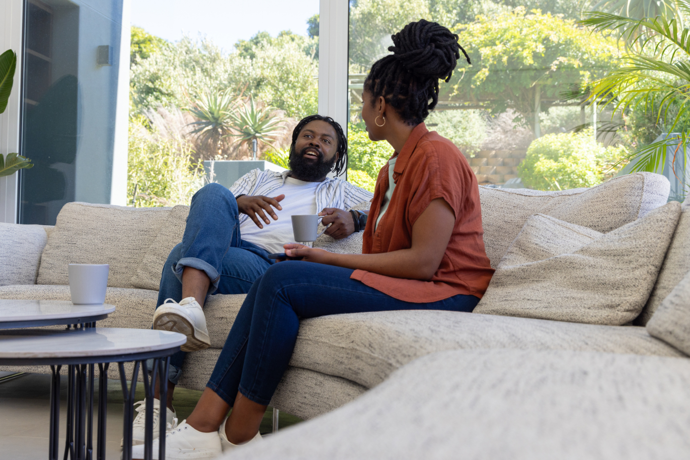 Couple chatting stock image