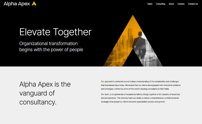 Alpha Apex Group Elevate Together consultancy page
