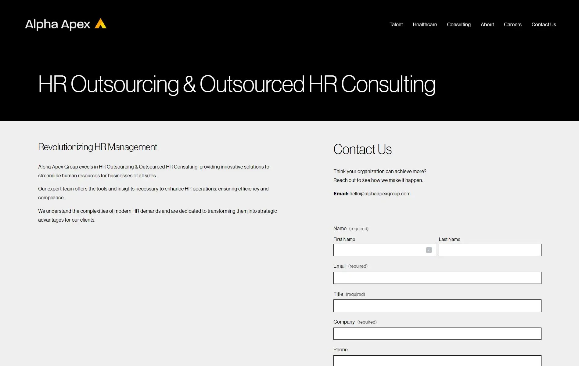 Alpha Apex Group HR outsourcing and outsourced HR consulting page