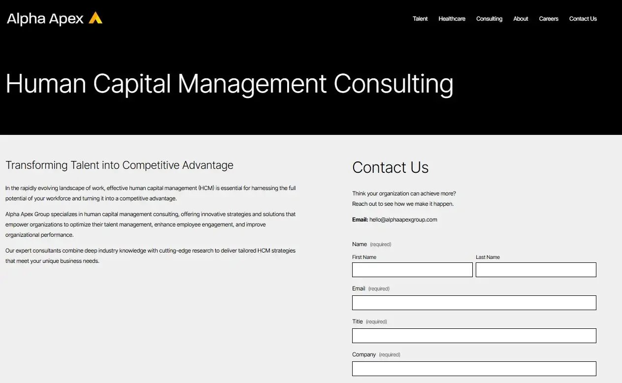 Alpha Apex Group human capital management consulting page