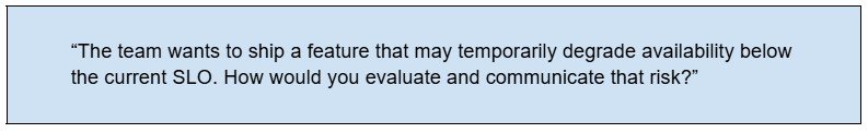 Sample interview scenario about a feature that would temporarily degrade availability below the current SLO