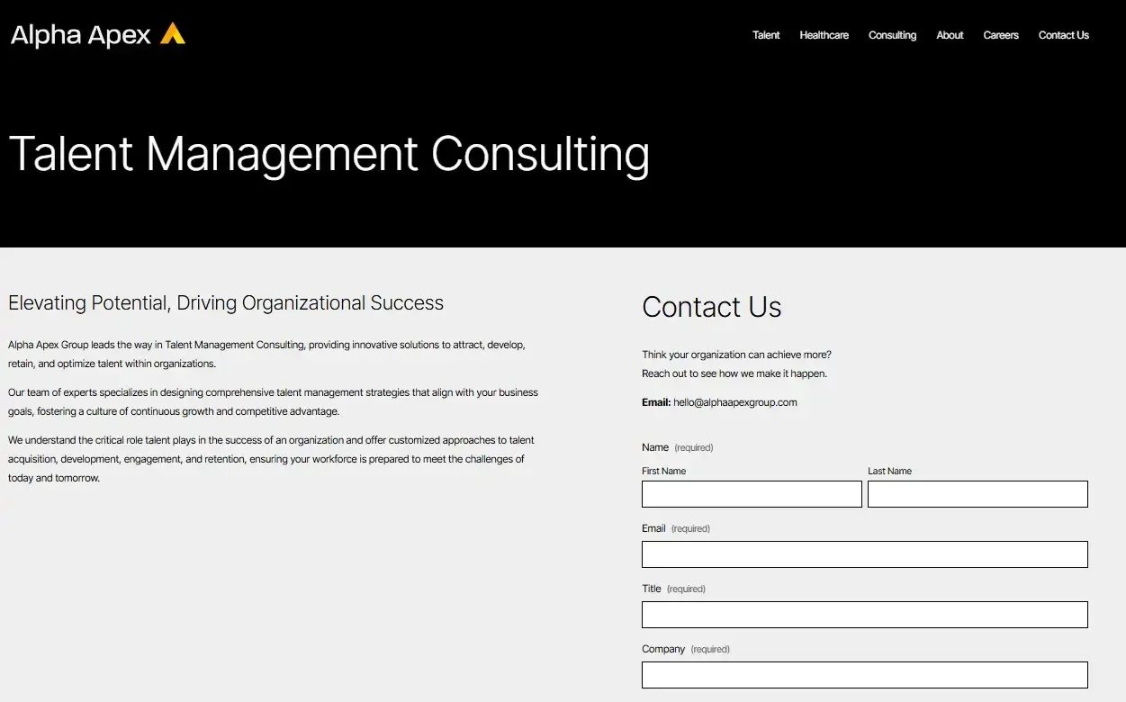 Alpha Apex Group talent management consulting page