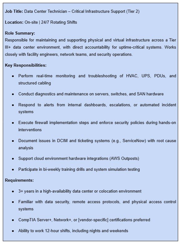 Example data center technician job description