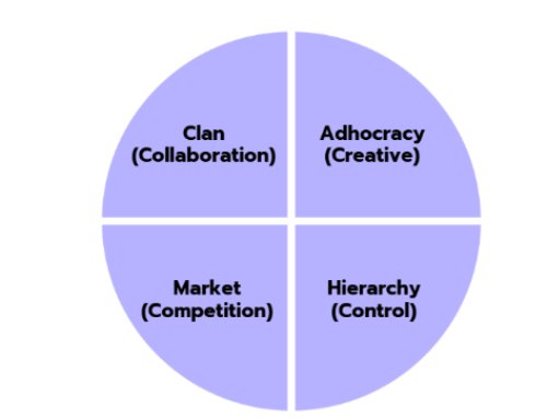 Culture type quadrant: clan collaboration, adhocracy creative, market competition and hierarchy control