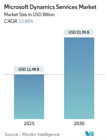 Chart of the Microsoft Dynamics services market size from 2025 to 2030