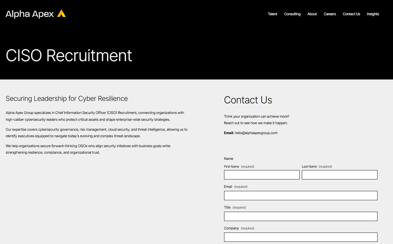 Alpha Apex Group CISO recruitment page