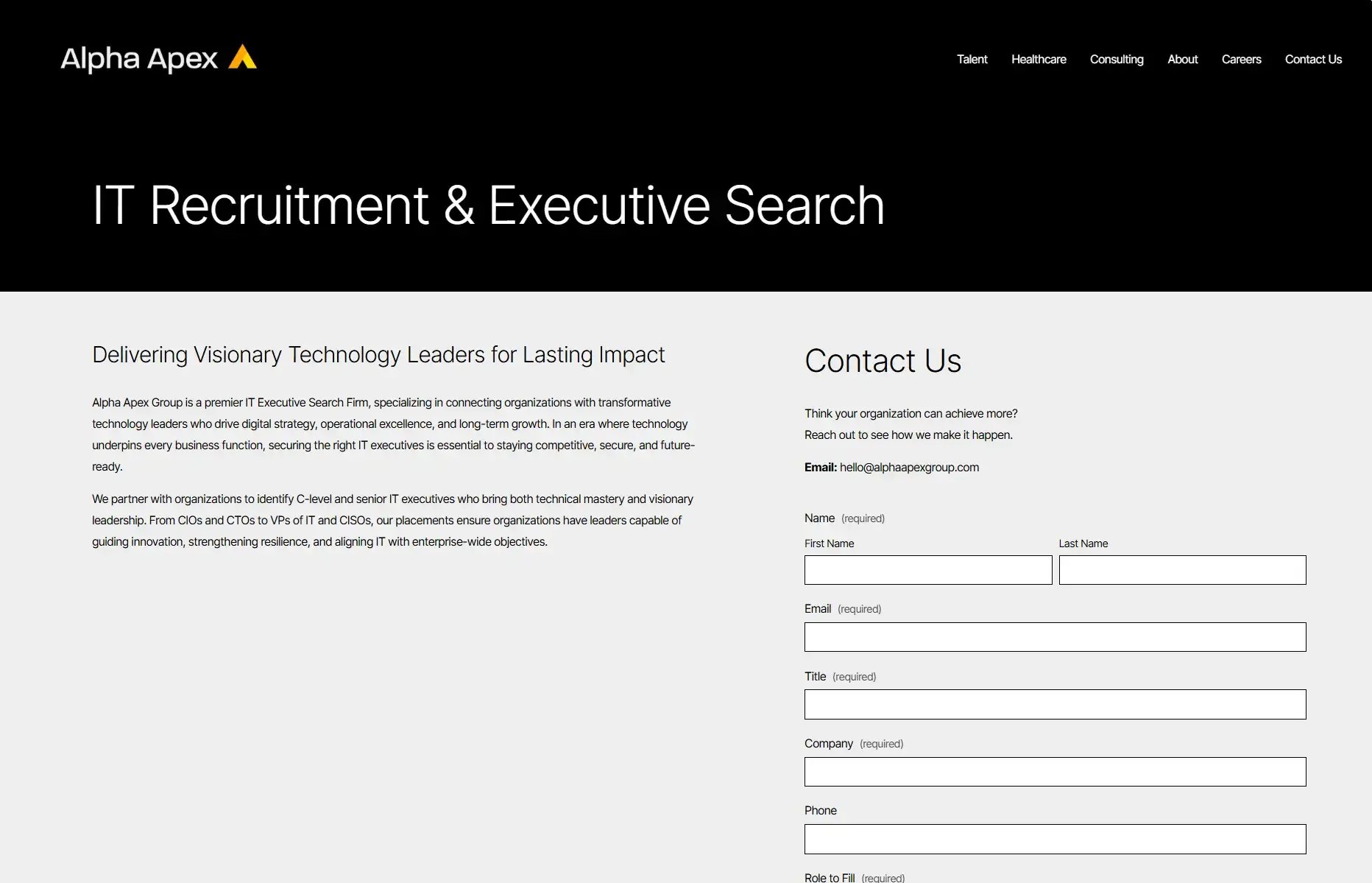 Alpha Apex Group IT recruitment and executive search page