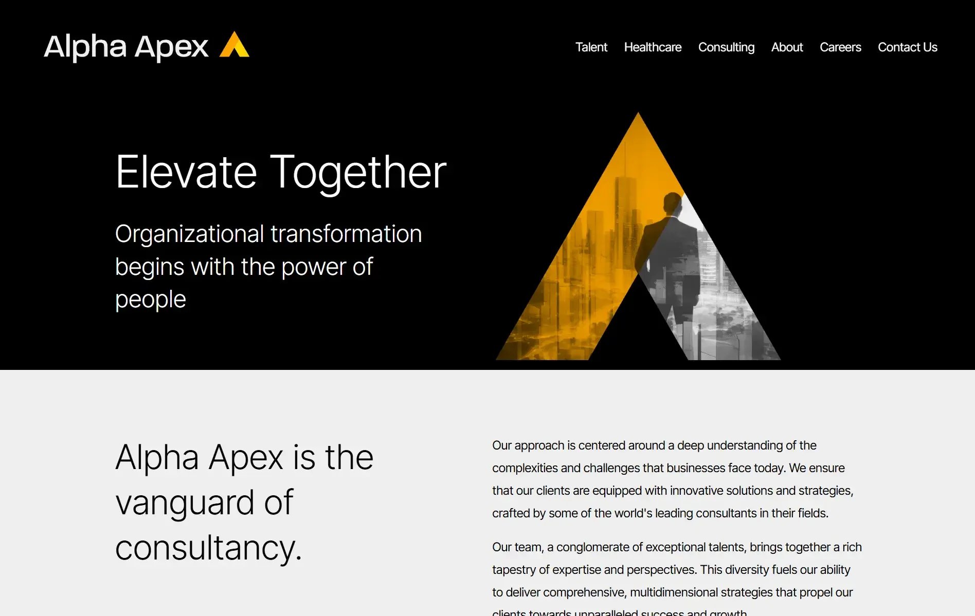 Alpha Apex Group Elevate Together consultancy page