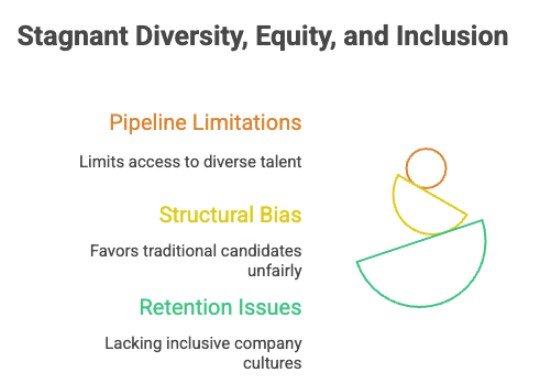 Stagnant diversity, equity and inclusion: pipeline limitations, structural bias, retention issues