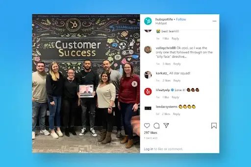 HubSpot social media post showing its customer success team