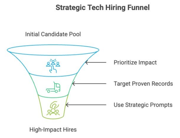 Strategic tech hiring funnel from the initial candidate pool through to high-impact hires
