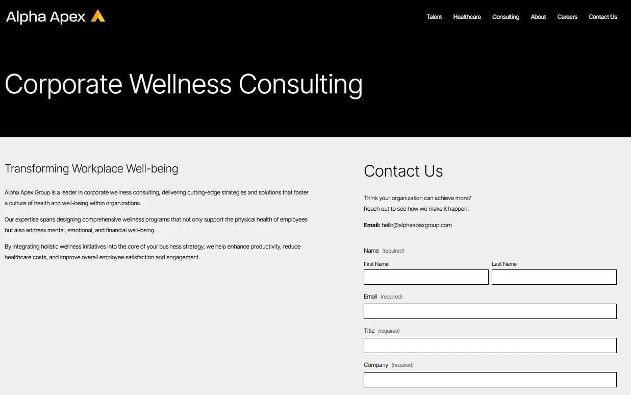Alpha Apex Group corporate wellness consulting page