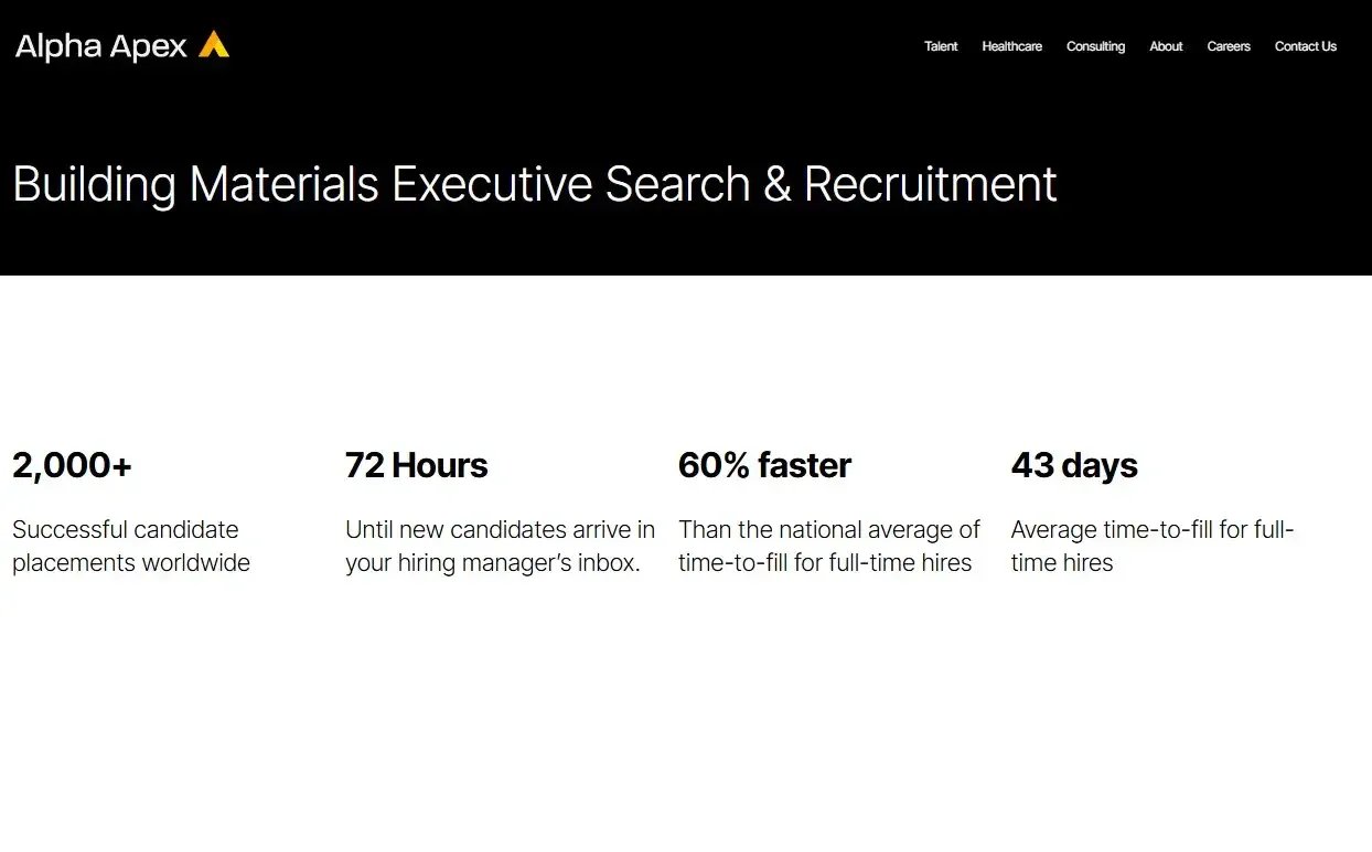 Alpha Apex Group building materials executive search and recruitment page