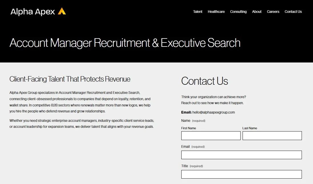 Alpha Apex Group account manager recruitment and executive search page