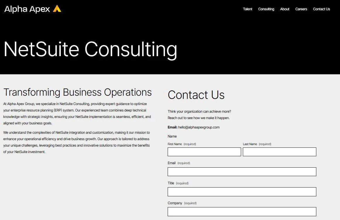 Alpha Apex Group NetSuite consulting page