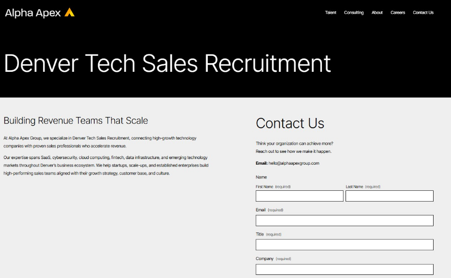 Alpha Apex Group Denver tech sales recruitment page