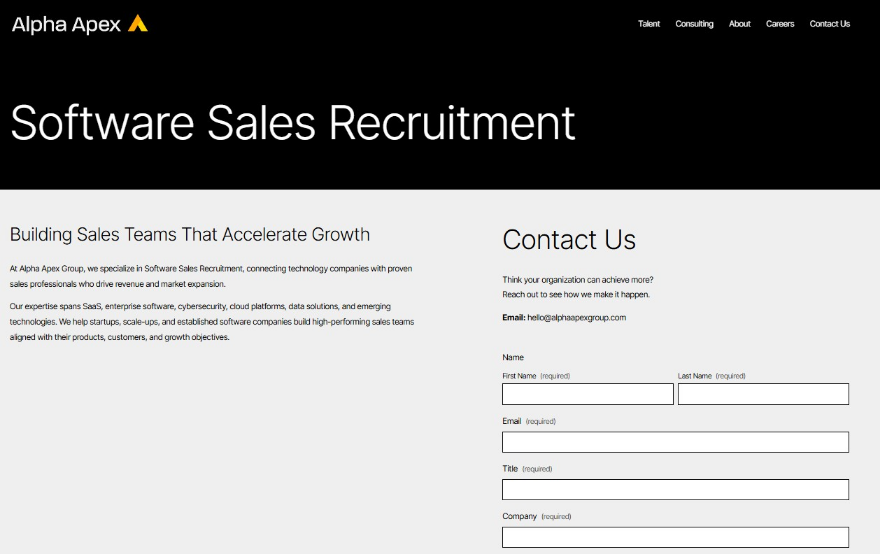 Alpha Apex Group software sales recruitment page
