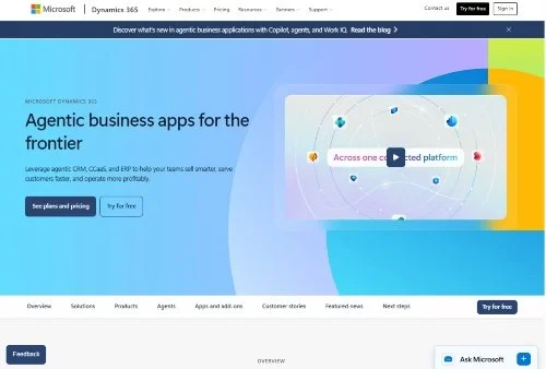 Microsoft Dynamics 365 website