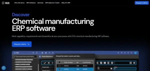 E21 ERP website