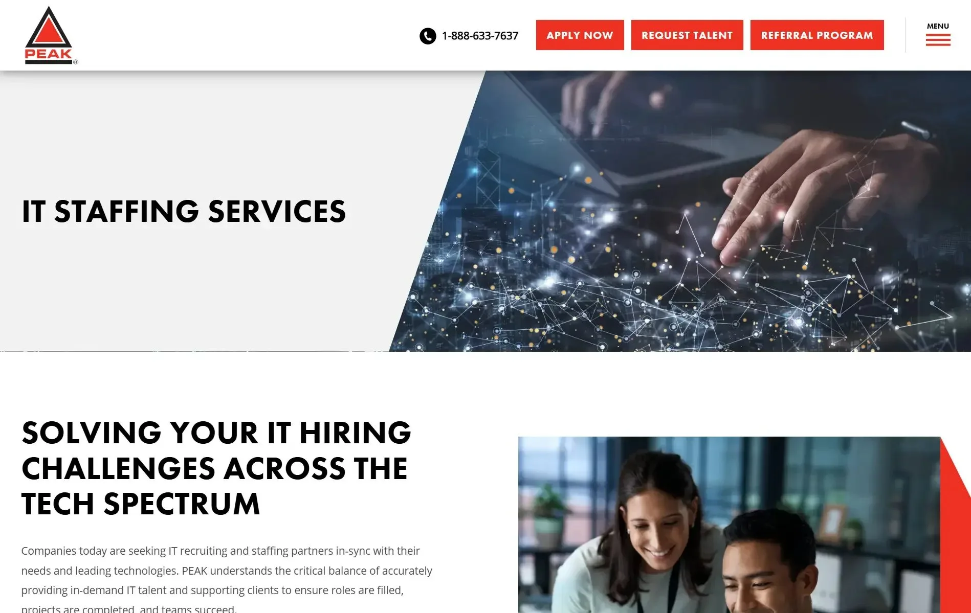 PEAK Technical Staffing website